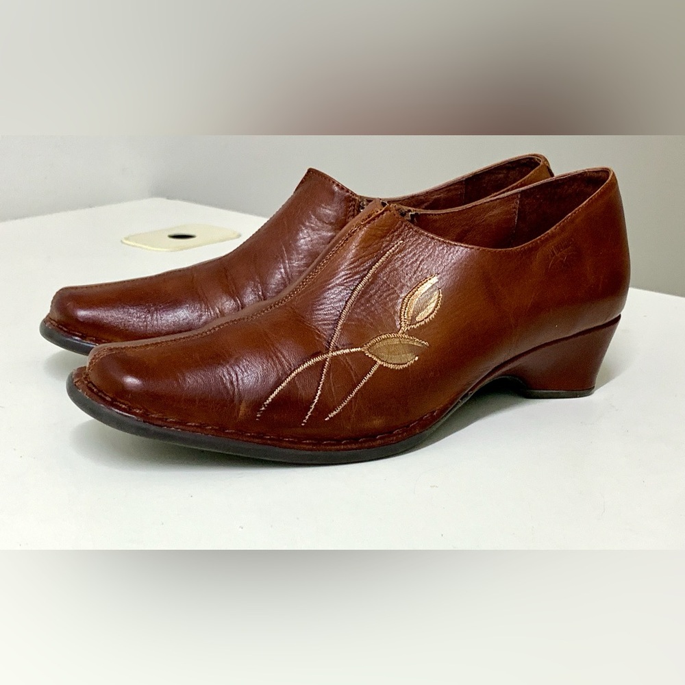 Women’s 38 Pikolinos Embellished Brown Leather Side Ziip Heeled Shoes Spain